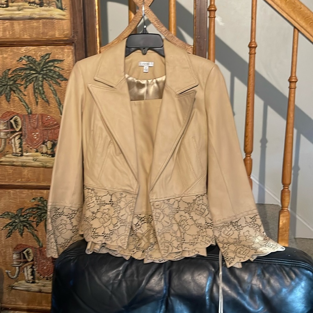 Leather vintage jacket and skirt set